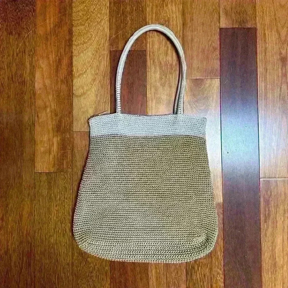No Brand |  Vintage bohemian crochet lined tan bag tote style - Picture 1 of 4